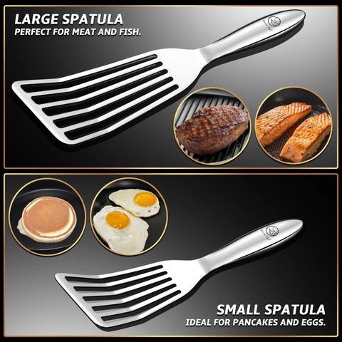 Amazon stainless steel fish spatula set, 2-piece with large fish turner and small spatula, ergonomic non-slip handles