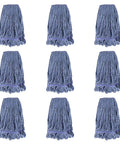 Straight Up Heavy Duty Mop Head Refill 9 Pack Loop End Cotton Industrial Floor Cleaning Wet Mop Strands For Office Warehouse Gym And Restaurant Floors Top Shelf Performance, blue cotton loop mops.