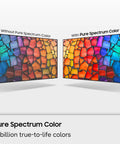 Comparison of 55 Inch 4K Mini Led Smart Television Boosting Straight Fire Visuals With Advanced Deep Black Contrast and Seamless Streaming Features For A Top Tier Living Room Setup with and without Pure Spectrum Color.
