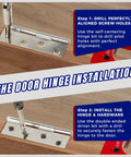 Pro Grade Dead Nuts Precise Door Hinge Template Kit For Router Adjustable Mortise Jig showing hinge installation steps on wood.