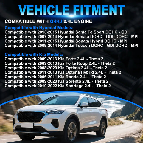 Vehicle fitment chart and SUV for 2.4L Engine Crankshaft And Bearings Kit For Hyundai Sonata Santa Fe Tucson And Kia Optima Sportage