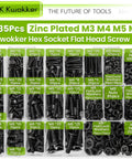 Ridiculously Complete Metric Fastener Kit With 1485 Pieces Of M3 M4 M5 M6 Nuts And Bolts, Flat Head Hex Socket Screws, Washers And Lock Washers, Zinc Plated Durable Hardware Set For DIY Projects Kwokker displayed in a storage box