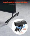 Six By Eight Foot 3-Panel Welding Screen With Frame showing swivel caster wheels for easy mobility in workshops.