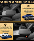 Juniper Leather Center Console Cover For Tesla Model Y 2025 2026 And Model 3 2024 2026 displayed with compatibility and fit