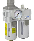 Workhorse Piggyback Half Inch NPT Air Filter Regulator Lubricator Combo with Gauge, Manual Drain, Poly Bowl, Metal Guard