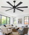 60 Inch Ceiling Fan No Light With Remote Black Modern Design Quiet DC Motor 6 Speeds 7 Blades Indoor Outdoor Reversible in living room