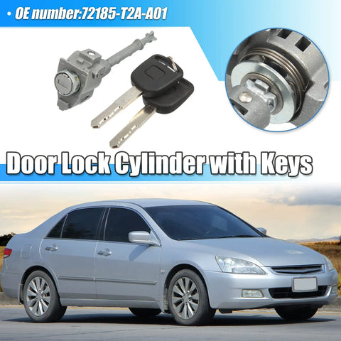 Front Door Lock Cylinder Kit With 2 Keys For Honda Accord 2013 To 2017 Replacement OE 72185-T2A-A01 with car in background