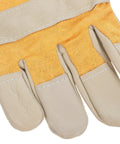 Tough As Nails Cowhide Split Finger Welding Gloves For Men, Heat Resistant Yellow Work Gloves With Serious Burn Protection, Rock Solid Industrial And Auto Repair Safety Gear, Two Pack close-up of split finger design.