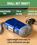 Hand Crank Emergency Flashlight Pack 12 Units Rechargeable Crank Light With Dual LED Beams shown with keys on a table