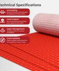 Technical specifications of Built Like A Tank Uncoupling Membrane Roll for Electric Radiant Floor Heating Systems.