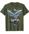 Sick Firefighter Graphic T Shirt For Real Men In Olive Green Featuring Clean Hydrant Water Burst Illustration, relaxed fit.