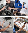 Two-Way 210° Articulating Borescope With 4.3 Inch 1080P Endoscope Camera And LED Light For Quick Engine And HVAC Inspections Pro-Grade Flexible Probe Crystal Clear Real-Time Views For Easy Troubleshooting, shown for engine, wall, HVAC, and sink inspections
