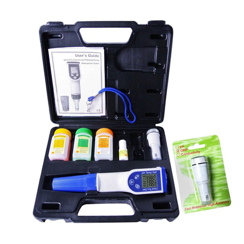 On The Go 6 In 1 Waterproof Water Quality Meter Pocket Size All In One Tester in carry case with accessories and guide