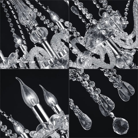 10 Light K9 Crystal Chandelier in Silver Finish For Dining Room Living Room Hallway Modern Rain Drop Glass Pendant Lamp