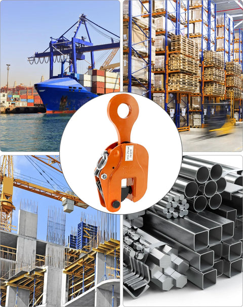 QWORK 2-Ton vertical plate lifting clamp, orange steel, 4400 lb capacity, front view