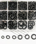 Spring Lock Washers Assortment Kit With 9 Sizes M2 To M12, 950 Pieces, Black Zinc Plated Metal Lock Washers For Screws And Bolts, Must Have DIY Home And Workshop Fixes. clear box of black spring lock washers