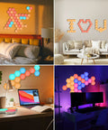 Hexagon LED Wall Panels With Remote And Touch Control, 13 Color RGB Hex Lights Kit in bedroom, living room, and game room setups