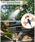 All New 2027 18 Inch Watering Wand For Garden Hose Sprayer With Eight Spray Patterns shown watering plants and washing a car