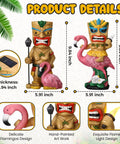 2 Pack Tiki Solar Lights 11.8 Inch Outdoor Tiki Statue Garden Torch Lamps With Flickering Eyes Bar Sign Flamingo Theme