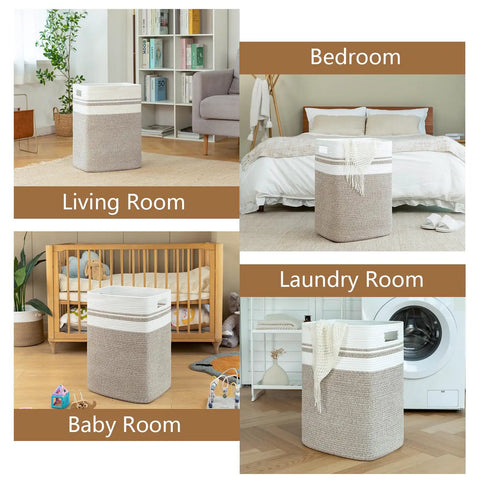 All In One Cotton Rope Laundry Hamper And Storage Basket With Handles Collapsible in living room, bedroom, nursery, and laundry room.