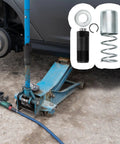 Beefed Up 3 Ton Hydraulic Floor Jack Rebuild Kit With Low Side Bigger Pump Piston Plunger And Dual Oil Cylinder installed on jack