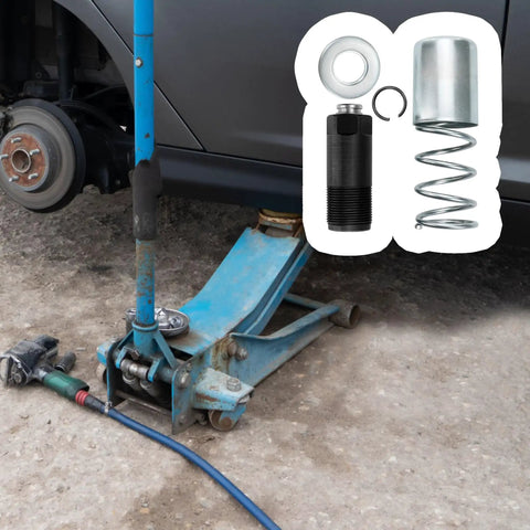 Beefed Up 3 Ton Hydraulic Floor Jack Rebuild Kit With Low Side Bigger Pump Piston Plunger And Dual Oil Cylinder installed on jack