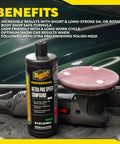 Ultra Pro Speed Compound M11032 Heavy Duty Compound For Pro Scratch Removal Oxidation Removal Heavy Swirl Mark Removal And Car Polish For DA Polisher Use 32 Oz bottle next to DA polisher and sanding pad