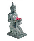 Thai Princess Kneeling Garden Statue With Offering Bowl Indoor Outdoor Polyresin Sculpture 28 Inch Tall Handcast Green Bronze Finish Zen Vibes