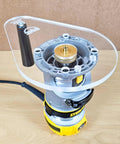 6X9 Router Base Plate In Clear Acrylic Sets A Dead On Fit For Dewalt Dwp611 And Dcw600b mounted on a router for woodworking precision.