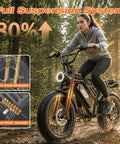 Woman riding All Terrain Fat Tire Electric Bike For Adults With 36 MPH Top Speed, 100 Mile Range on forest trail