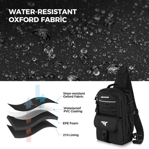 Close-up of water-resistant Oxford fabric on Everyday Essential Sling Tackle Bag And Tool Set with waterproof 3500 tackle box.