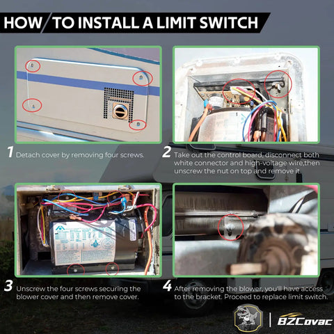 Guide on installing High Temperature RV Furnace Limit Switch with 190 Fahrenheit Safety Cutoff for Atwood and Dometic heaters.