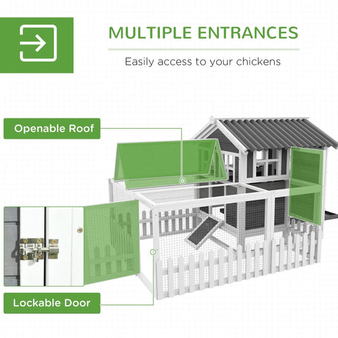 Spacious Outdoor Chicken Coop With Run For 1 To 2 Chickens, Weatherproof Hen House With Nesting Box And Removable Tray, gray wood.