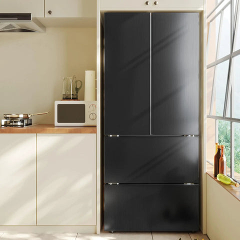 Refrigerator And Appliance Wrap Peel And Stick Wallpaper In Black Metallic Brushed Stainless Steel Look Self Adhesive installed