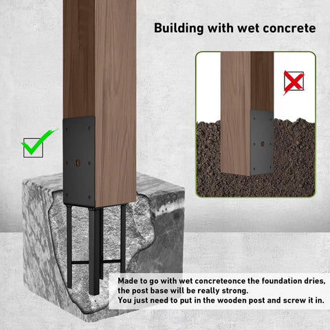 Installing 4x4 Post Anchor For Wet Concrete 14 Inch U Shape Fence Post Base with hardware kit directly into concrete base.