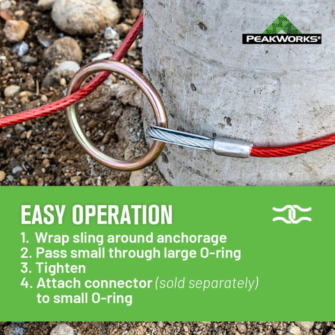 Go To Reusable Cable Anchor Sling With O Rings Ends For Fall Arrest, 6 Ft Long, secure around concrete pole with instructions