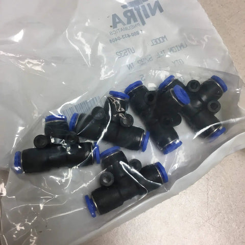 Dead Simple Union Tee Pneumatic Quick Connect Fitting With Zero Hassle Plug Install, Rock Solid PBT Body For Smooth 5/32 Inch 4Mm Tube Runs, Comes In A Sweet Five Pack