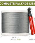 Beefy 316 Stainless Steel Cable 500 Ft One Eighth Inch Aircraft Wire Rope For Deck Railing Kit And DIY Balustrades 7x7 Strand Construction Includes Cutter