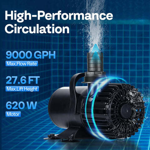 Front view of VIVOHOME submersible pond water pump, black 620W motor, top discharge.