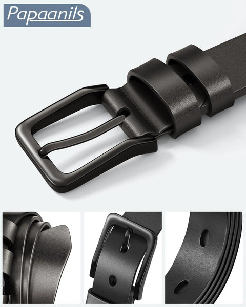 Black Leather Belt For Men 2 Pack Genuine Full Grain Leather Casual Belts For Jeans And Dresswear One Point Five Inch Wide No Fillers No Bonding Durable Edge Color Process And Thick Buckle