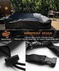 All Weather Patio Furniture Set Cover For Outdoor Sectional Sofa And Table And Chair Sets No Hassle Water Resistant Large 315 Cm L By 160 Cm W By 74 Cm H Fits 7 To 9 Piece Sets Weatherproof Protection showcasing windproof design with elastic cords and buckle straps on patio