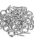 40 Pack 2 Inch Screw Eyes Nickel Plated Steel Self Tapping Eye Hooks Rust Resistant Metal Hardware in a pile, durable for home projects.