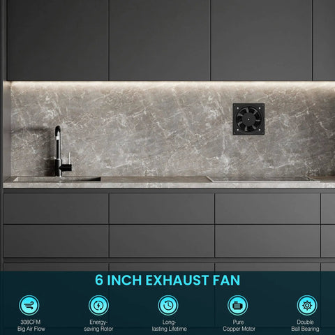 6 Inch Exhaust Fan For Kitchen Bathroom Attic And Garage With 308 CFM Wall Mount Vent Metal Extractor installed in kitchen