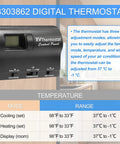 Wall Mounted Digital Thermostat Replacement for Home Heating and Cooling, temperature adjustment from 37°C to -1°C.