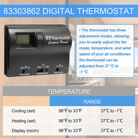 Wall Mounted Digital Thermostat Replacement for Home Heating and Cooling, temperature adjustment from 37°C to -1°C.
