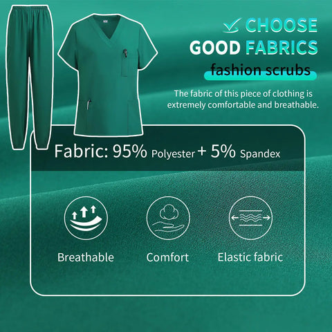 Unisex Medical Scrubs Set With Jogger Pants And Multi Pocket Top, Adjustable Drawstring Waist For All Body Types, Breathable Moisture Wicking Fabric, Flexible Fit, Durable Uniform For Nurses And Doctors in matcha green fabric.