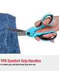 Heavy Duty Bent Fabric Scissors 8.5 Inch With Comfort Grip For Sewing And Crafting, Pro Grade Shears For Cutting Multiple Fabric Layers, Tempered Dual-Sided Blades For Sharp Long-Lasting Performance, cutting blue fabric