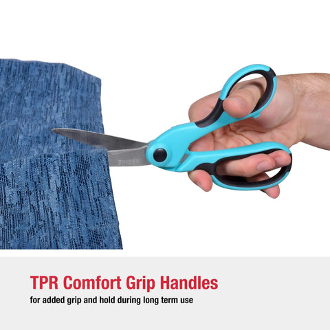 Heavy Duty Bent Fabric Scissors 8.5 Inch With Comfort Grip For Sewing And Crafting, Pro Grade Shears For Cutting Multiple Fabric Layers, Tempered Dual-Sided Blades For Sharp Long-Lasting Performance, cutting blue fabric