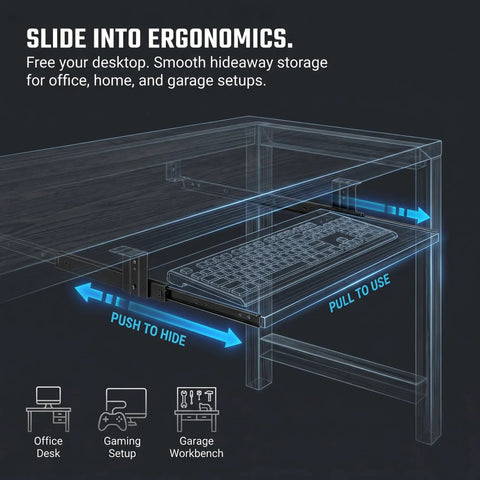 Underdesk Keyboard Tray Sliding Rails Heavy Duty Steel Drawer Slides Ball Bearing Extension Rails Hardware Kit Pull Out Keyboard Slides Quiet Mount Telescopic Runners For Office Desks And Home Setup, underdesk keyboard tray on office desk