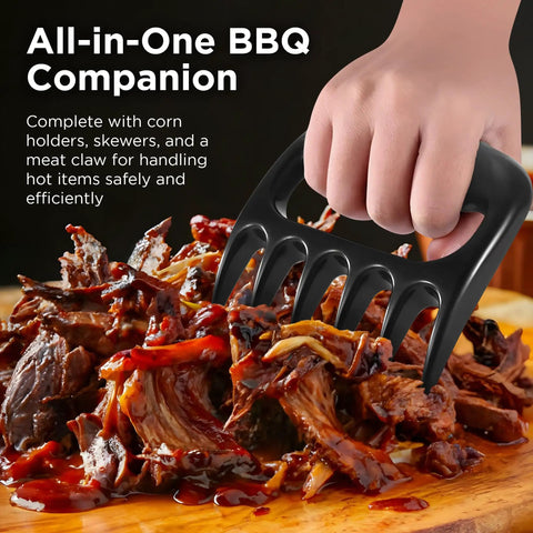 Using meat claw from Heavy Duty 35 Piece BBQ Grill Tools Set In Stainless Steel With Case Includes Meat Thermometer Injector Claws